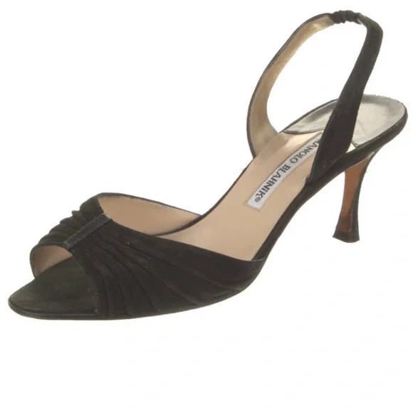 Manolo Blahnik Suede Slingback Heels - Picture 2 of 4